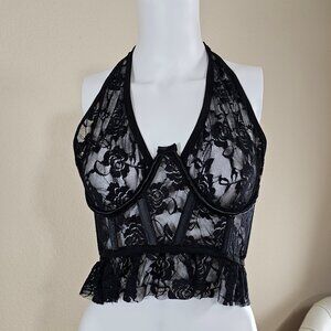 Daisy Corsets Lavish Black Lace Cincher with Built In Halter Top, Size L